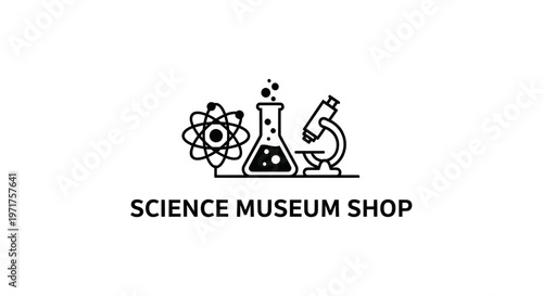 Science Museum Shop Logo - Atom, Flask, Microscope Icons