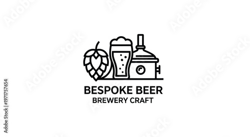 Craft Beer Brewery Logo with Hop, Beer Glass, and Still Icon