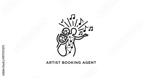 Singer Microphone Icon with Music Notes and Network Connection - Artist Booking Agent