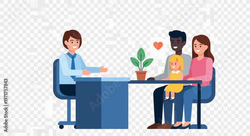 Family consulting with a professional at a desk.