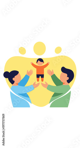 Family holding up a child with joy and love.