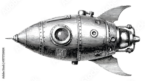 Vintage Rocket Ship in Photocopy Style with Stipple Effect