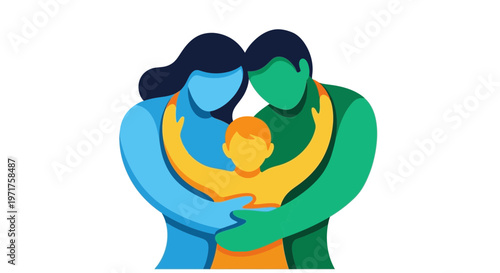 Stylized family embracing with love and support