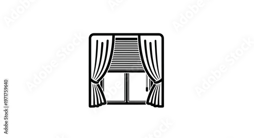 Window with curtains and blinds icon, interior design graphic element