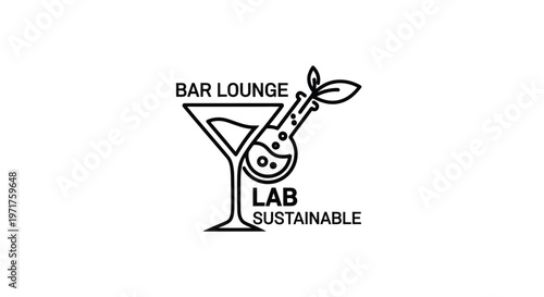 Sustainable Cocktails: Martini Glass Merged with Lab Flask, Leaf Sprout