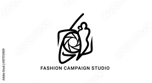 Fashion Campaign Studio Logo: Camera Lens, Silhouette, Abstract Art
