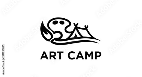 Art Camp Logo: Ghostly Figure with Tent and Flame