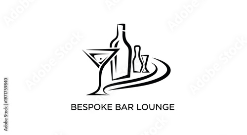 Minimalist Logo Design: Bar Lounge with Cocktail Glass and Bottles