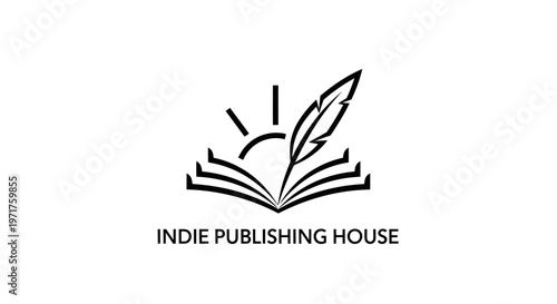Open book with quill pen and sunburst logo - Indie Publishing House