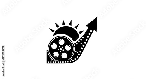 Film Reel with Rising Sun and Growth Arrow - Video Production Success Concept