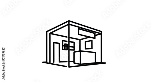 Minimalist Line Art of a Modern Booth or Small Building Design