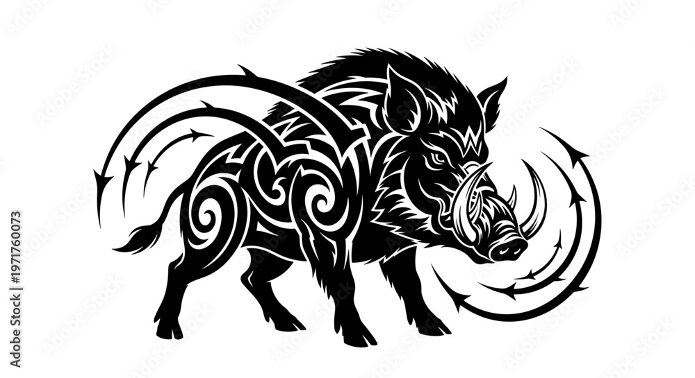 Obraz premium Black tattoo wild boar design.