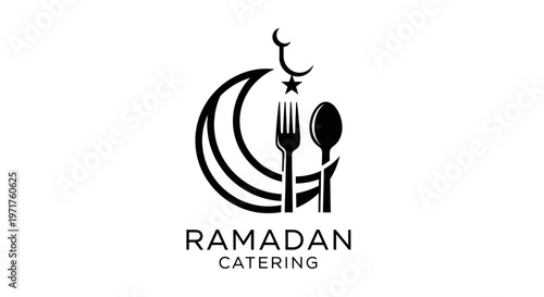 Ramadan Catering Logo: Crescent Moon, Star, Fork and Spoon