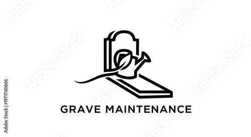 Grave Maintenance Icon: Watering Can Tending to Headstone