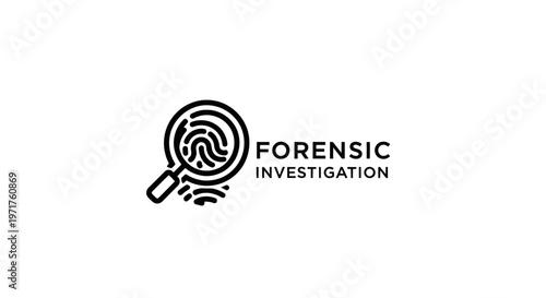 Forensic Investigation Logo with Fingerprint and Magnifying Glass on White Background