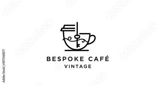 Bespoke Cafe Vintage Logo: Coffee Cup with Key and Steam