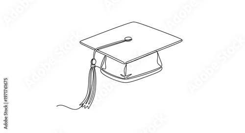 A single continuous line drawing of a graduation cap with a tassel, symbolizing academic achievement and the culmination of educational pursuits