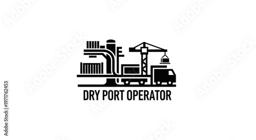 Dry Port Operator Logistics Icon: Crane, Truck, Containers, Warehouse, Transport