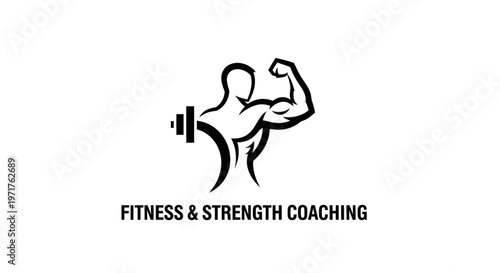 Fitness Strength Coaching Logo Silhouette of Muscular Man Lifting Weights