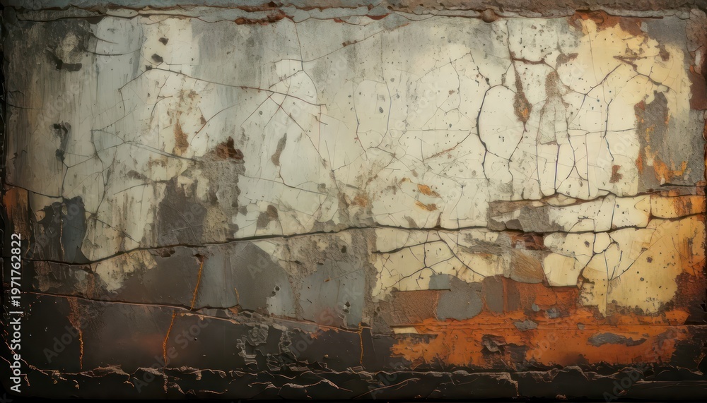 Fototapeta premium Distressed Wall Texture with Cracks and Peeling Paint, Vintage Aesthetic.