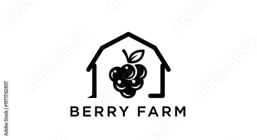 Berry Farm Logo: Rustic Barn with Ripe Raspberry Icon