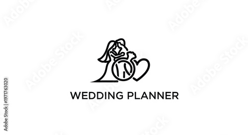 Wedding Planner Logo: Bride, Groom, Heart, and Ring Icon
