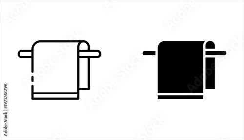 Set of towel icons hanging bath towels, isolated on white background Vector illustration.