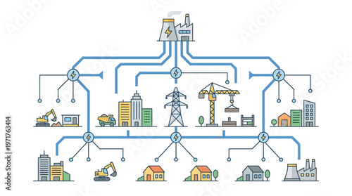 Industrial Power Grid and Smart City Energy Distribution Infrastructure Illustration