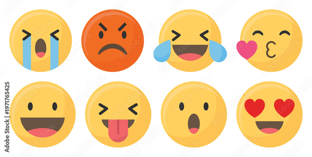 Fototapeta premium PNG Colorful expressive emoji faces element set on transparent background