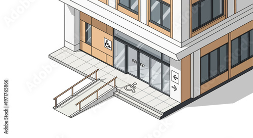 High-end corporate wellness center entrance showcasing inclusive design and ADA accessibility for modern healthcare infrastructure