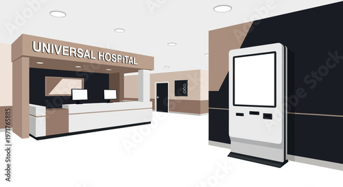 Premium modern healthcare facility interior showcasing streamlined patient experience and digital health technology for corporate healthcare marketing