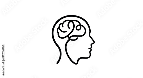 Human Head Silhouette with Brain Outline - Concept of Mind, Thought, Psychology