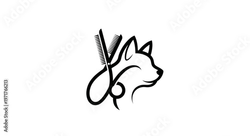 Dog Grooming Logo: Scissors and Comb Integrated with Dog Silhouette