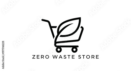 Zero Waste Store Logo: Shopping Cart with Leaf Icon - Sustainable Shopping