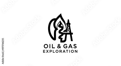 Oil and Gas Exploration Logo: Flame and Drilling Rig Icon