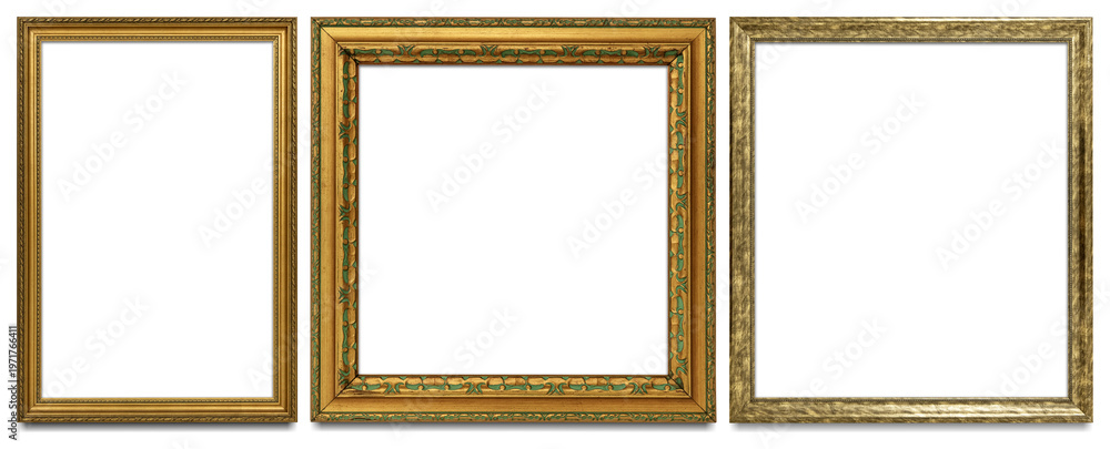 Fototapeta premium PNG Elegant vintage gold frames display element set on transparent background