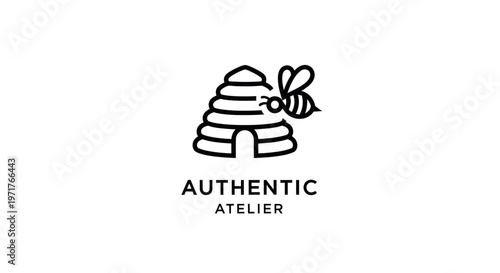 Minimalist Beehive and Bee Logo - Authentic Atelier Branding