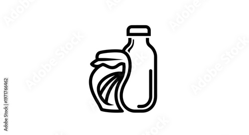 Simple Line Art Icon of Milk Bottle and Honey Jar