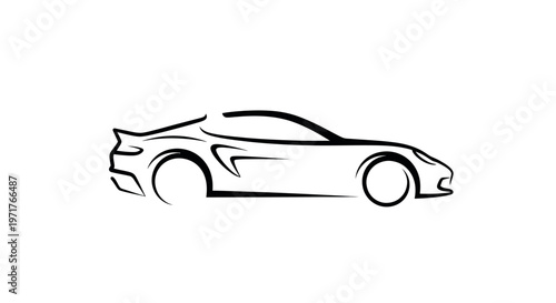 Sleek Sports Car Silhouette - Modern Automotive Design Line Art