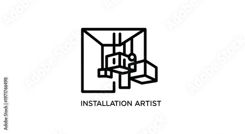 Abstract geometric installation art sculpture icon, line art.