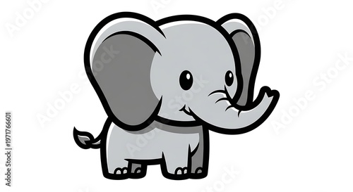 Cute cartoon elephant standing illustration on white background