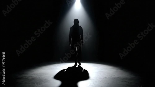 Man standing under spotlight silhouette.