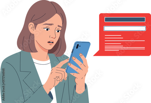 A young woman expresses disappointment while viewing a 'Transaction Declined' message on her phone. A clear, emotive illustration suitable for digital marketing and finance themes.