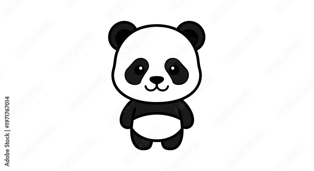 Naklejka premium Cute baby panda cartoon illustration with bamboo and smiling zoo animal character vector art