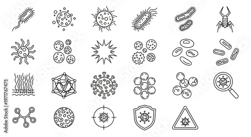 Essential Biology and Infectious Agent Line Icons for Scientific and Medical Designs