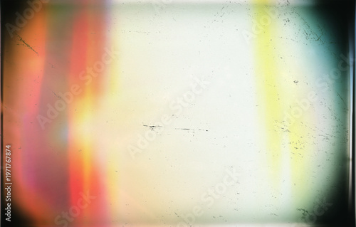 Vintage photo film lens vignette template with dust, scratches and red glare on transparent background. Template for design, vintage film effects, and light leak	