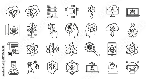 AI and Machine Learning Technology Icons Representing Futuristic Concepts, Innovation, and Data Science Solutions