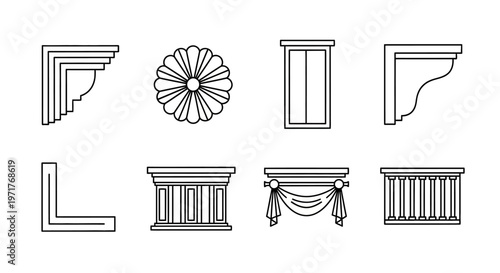 Elegant collection of architectural moldings and classic decorative elements, perfect for design and historical projects