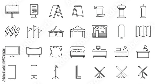 Versatile Collection of Advertising and Marketing Display Structure Line Icons for Business Promotion