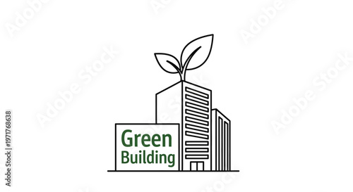 Eco-Friendly Building Design Icon with Sprouting Leaves Representing Sustainable Architecture and Environmental Construction